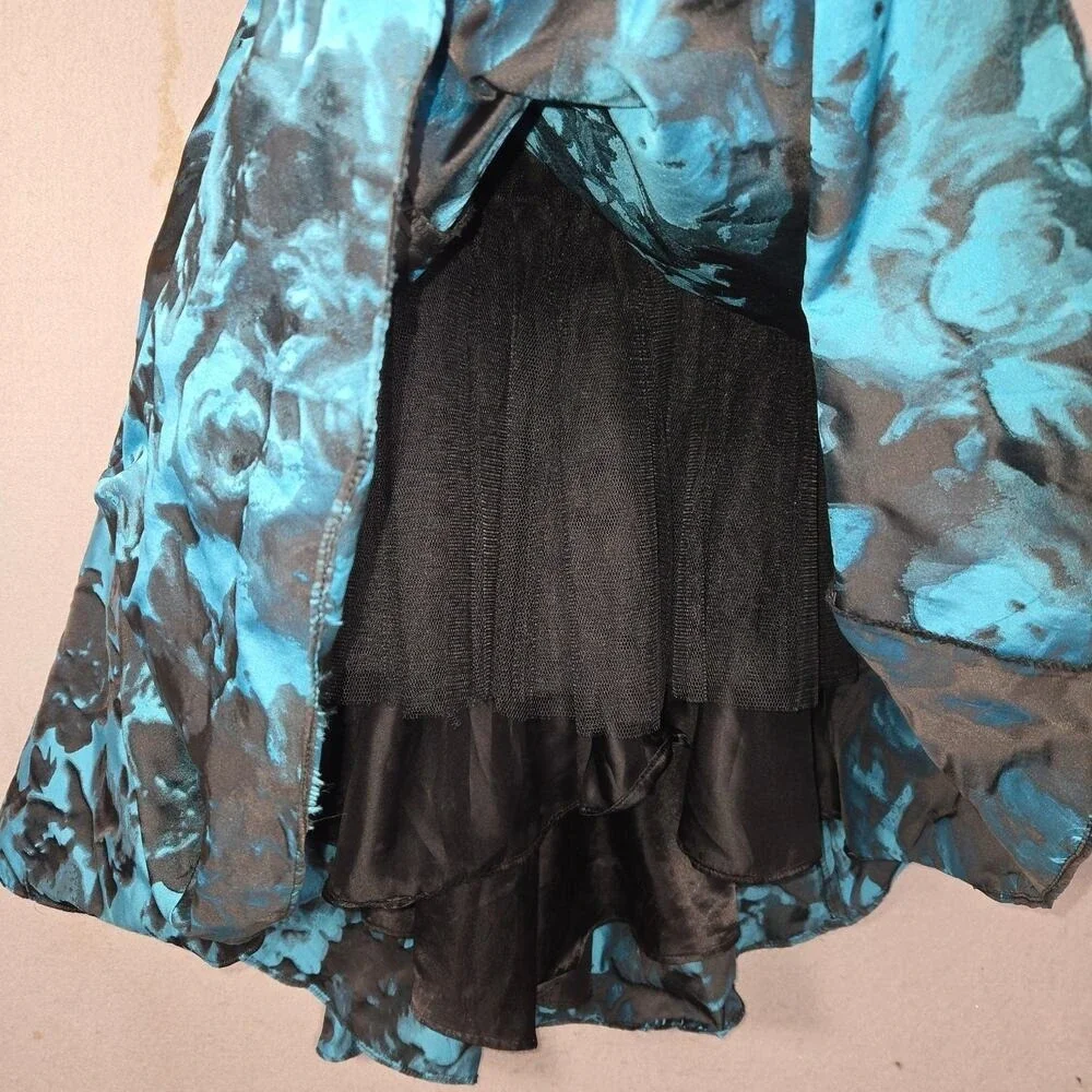 For tigerchik Sherri Hill Size 4 Strapless Gown Teal Black Floral - Picture 4 of 11